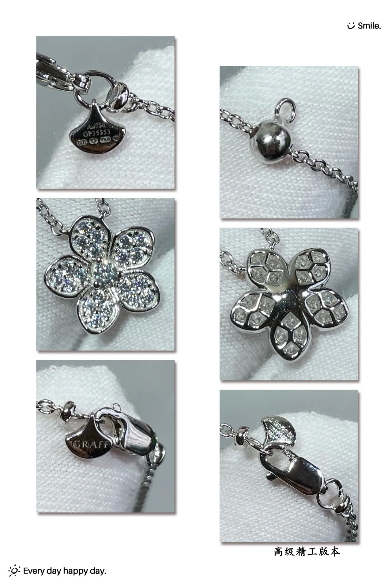 Van Cleef & Arpels Alhambra plata marino motivo floral de cinco pétalos Pavé-Set Diamonds collar 3
