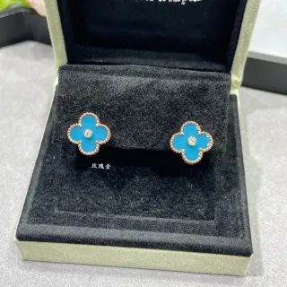 Van Cleef & Arpels Alhambra Turquoise Enamel and Diamond Rose Gold Earrings