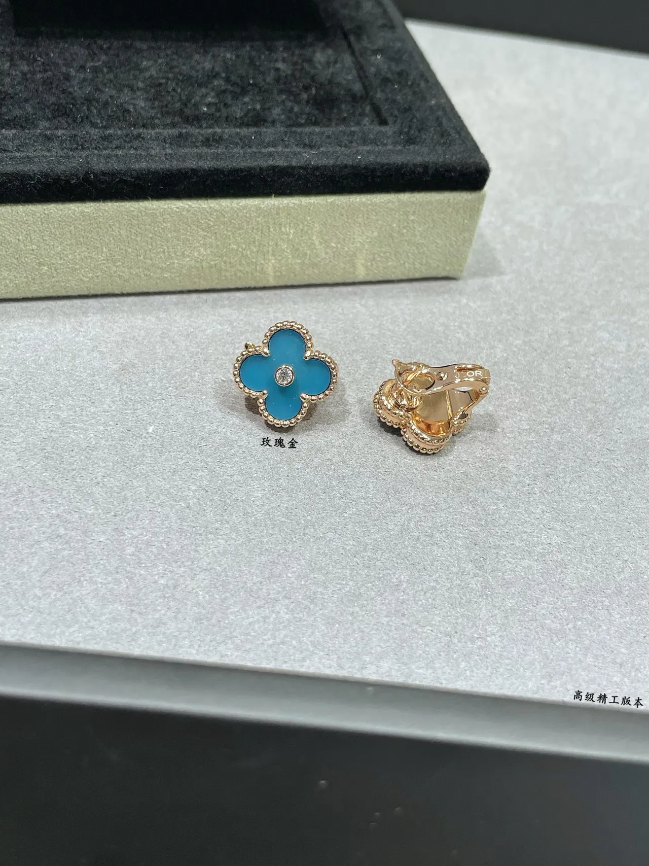 Van Cleef & Arpels Alhambra 绿松石珐琅和钻石玫瑰金耳环 5