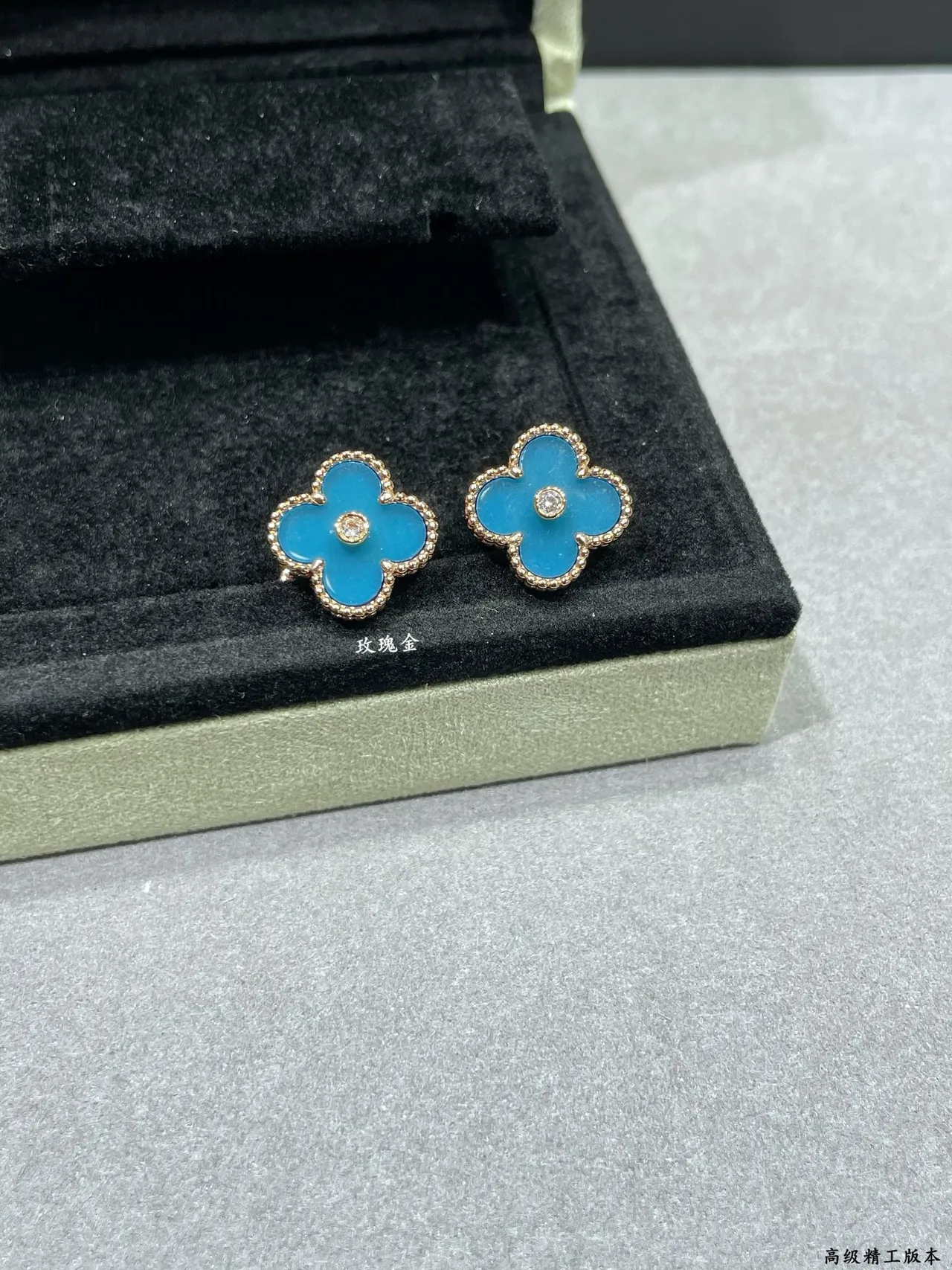 Van Cleef & Arpels Alhambra 绿松石珐琅和钻石玫瑰金耳环 8