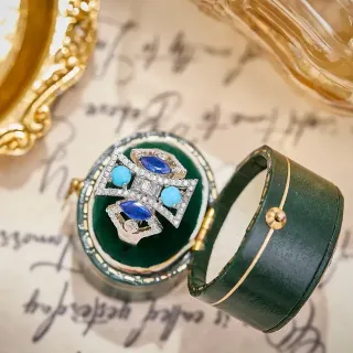 Van Cleef & Arpels Geometric Sapphire and Turquoise Pavé Ring