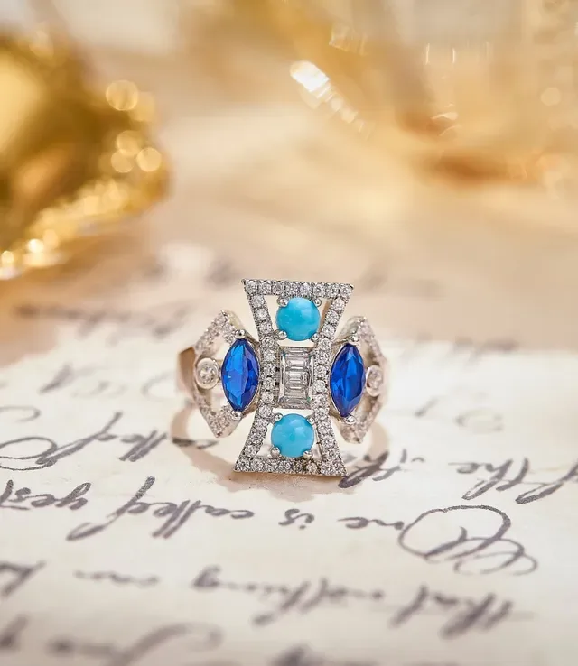Van Cleef & Arpels Anel Geométrico de Safira e Turquesa Pavê 3