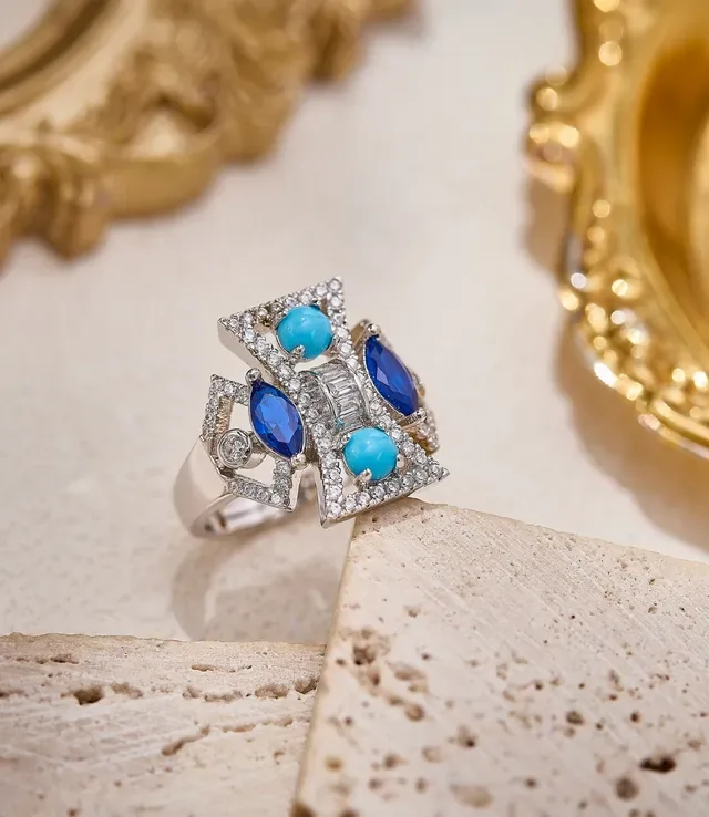 Van Cleef & Arpels Anel Geométrico de Safira e Turquesa Pavê 5