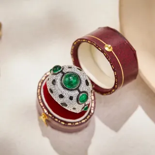 Van Cleef & Arpels Ludo Green Silver Dome-Shaped Pavé-Set Diamonds Ring