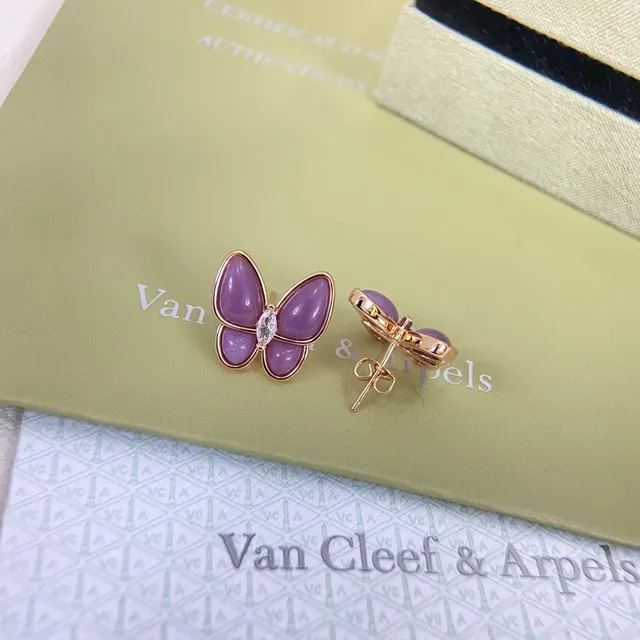 Van Cleef & Arpels Papillon Papillon Violet Cabochon Boucles d'oreilles 2