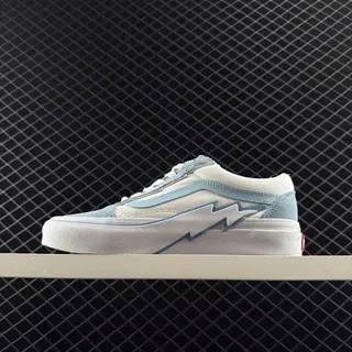 Vans Old Skool Lightning Bolt Off-White and Light Blue Skateboard Shoes