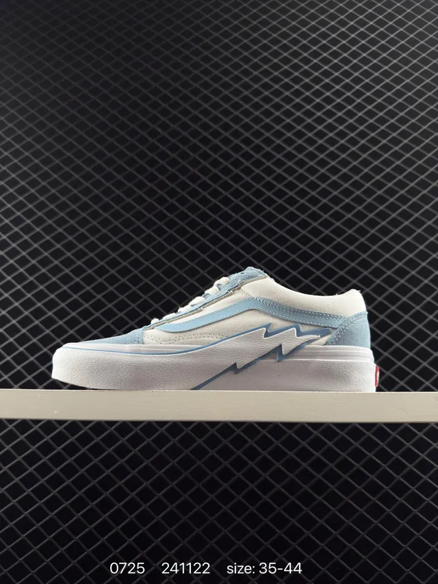 Vans Old Skool Lightning Bolt Off-White and Light Blue Skateboard Shoes 6