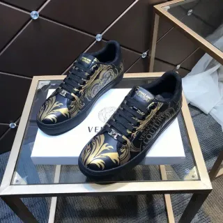 Versace Black Gold Leather Upper Baroque Print Lifestyle Sneakers