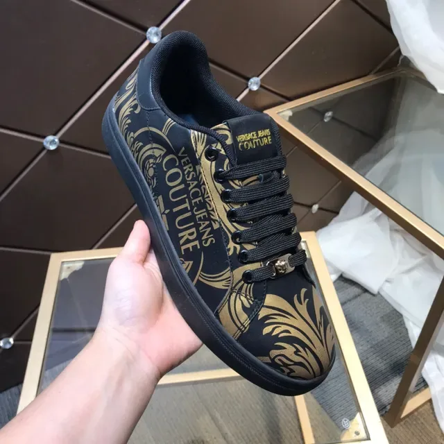 Versace Noir Or Cuir Supérieur Impression Baroque Lifestyle Sneakers 3