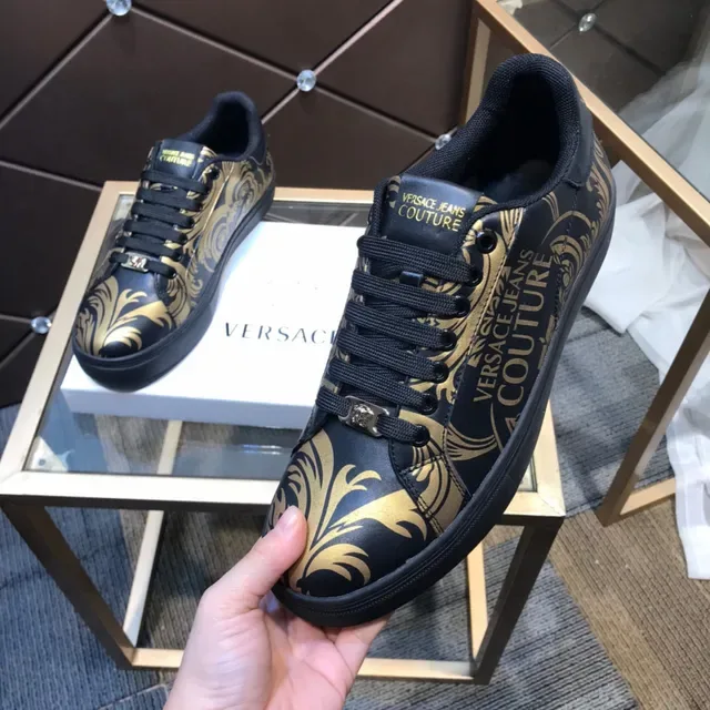 Versace Noir Or Cuir Supérieur Impression Baroque Lifestyle Sneakers 4