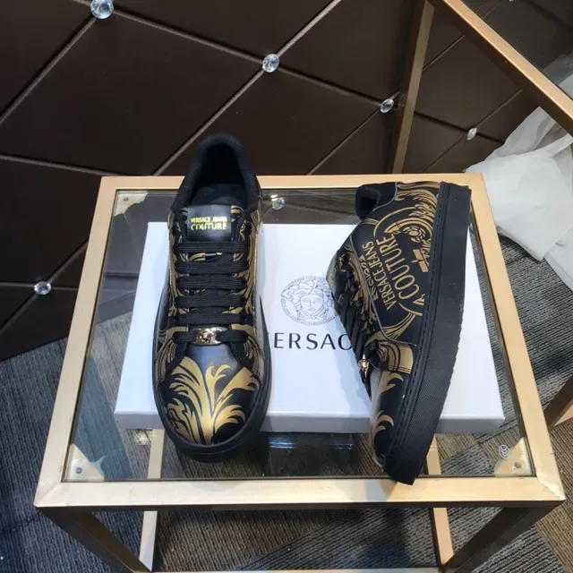 Versace Noir Or Cuir Supérieur Impression Baroque Lifestyle Sneakers 8