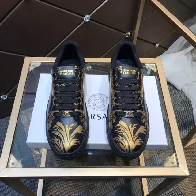 Versace Noir Or Cuir Supérieur Impression Baroque Lifestyle Sneakers 9