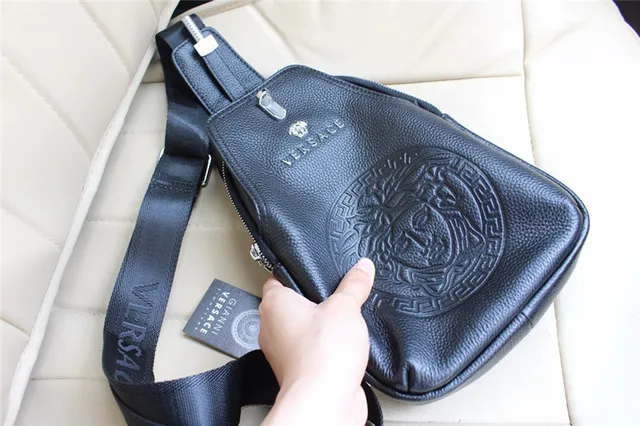 Versace Black Silver Embossed Medusa Head Greca Border Motif Crossbody Bag 2