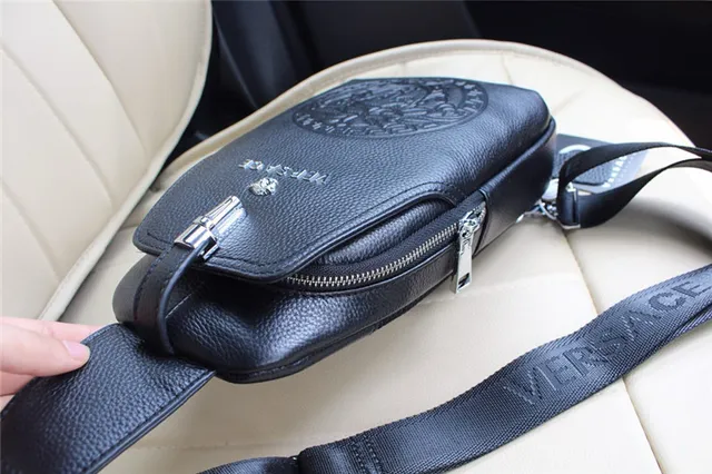 Versace Black Silver Embossed Medusa Head Greca Border Motif Crossbody Bag 6