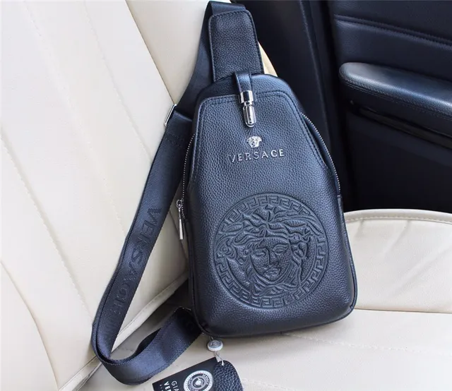 Versace Black Silver Embossed Medusa Head Greca Border Motif Crossbody Bag 7