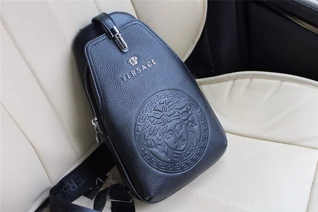 Versace Black Silver Embossed Medusa Head Greca Border Motif Crossbody Bag 8