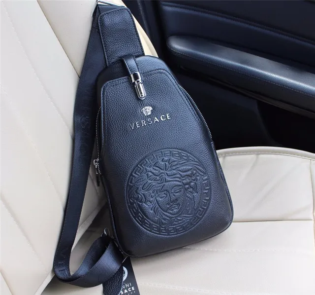 Versace Black Silver Embossed Medusa Head Greca Border Motif Crossbody Bag 9