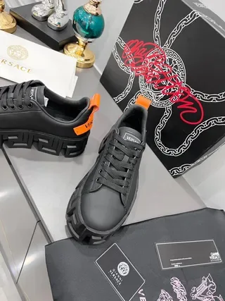 Versace Chain Reaction Black and Orange Lifestyle Sneakers 5