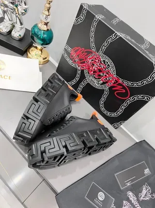 Versace Chain Reaction Black and Orange Lifestyle Sneakers 8