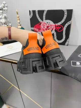Versace Chain Reaction Black and Orange Lifestyle Sneakers 9