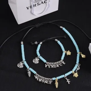 Versace Chain Reaction 蓝色银色 串珠 魅力 装饰 项链