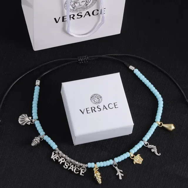 Versace Chain Reaction 蓝色银色 串珠 魅力 装饰 项链 2