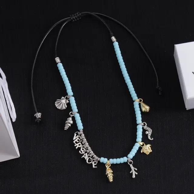 Versace Chain Reaction 蓝色银色 串珠 魅力 装饰 项链 5