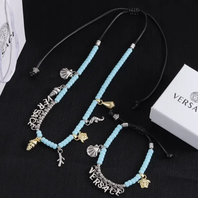Versace Chain Reaction 蓝色银色 串珠 魅力 装饰 项链 6