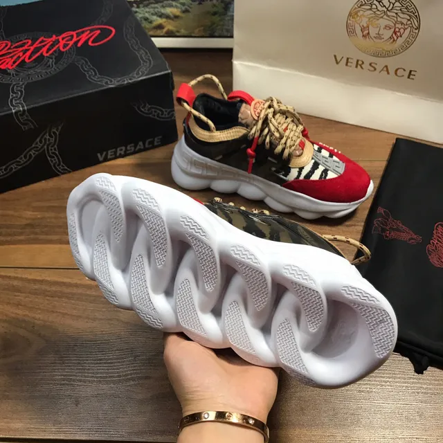 Versace Chain Reaction Red Black Beige Chunky Sneakers 2