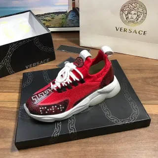 Versace Chain Reaction 红色蛇皮网面厚底运动鞋
