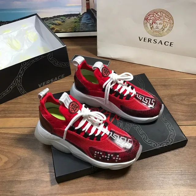 Versace Chain Reaction Red Snakeskin Mesh Chunky Sneakers 8