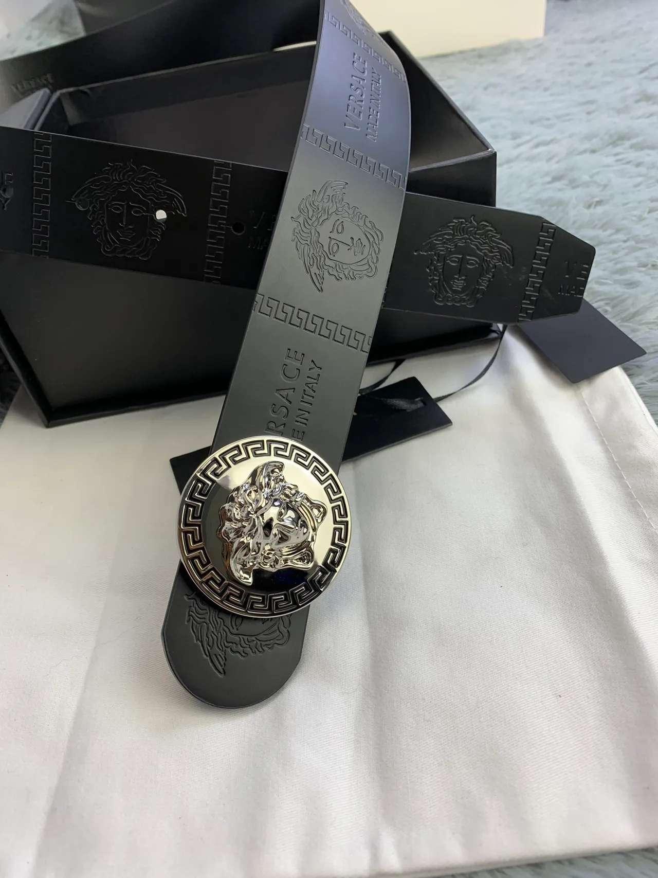 Versace Greca Medusa Black Leather Belt 8