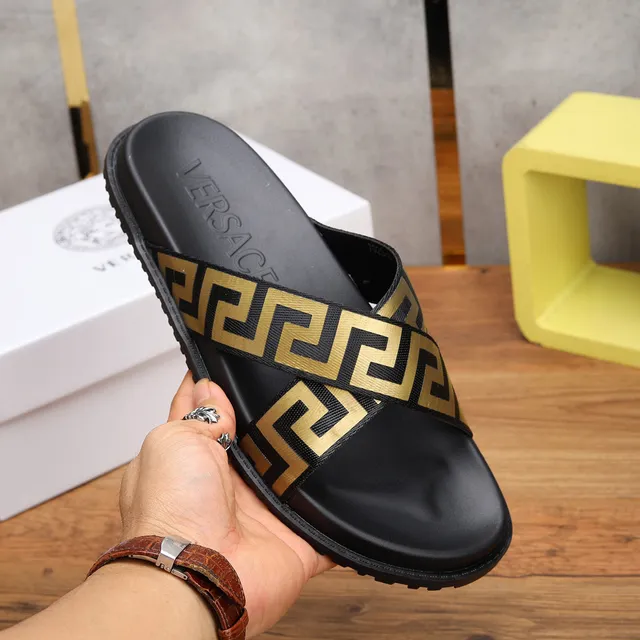 Versace Greca Odissea Black and Gold Slide Slippers 4