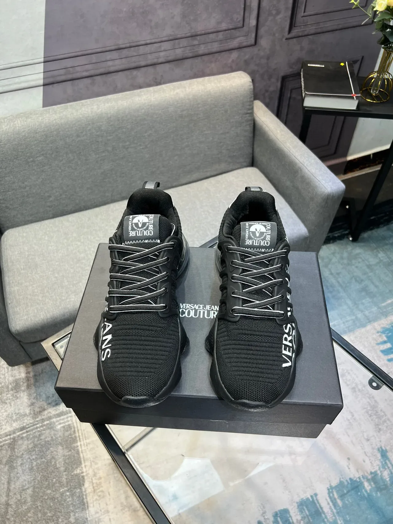Versace Jeans Chain Reaction Noir Blanc Transparente Sneakers Lifestyle 3