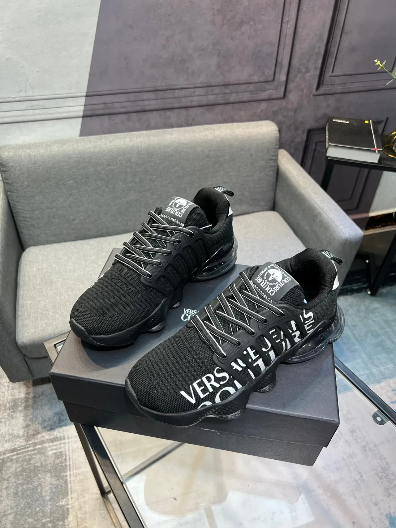 Versace Jeans Chain Reaction Noir Blanc Transparente Sneakers Lifestyle 4
