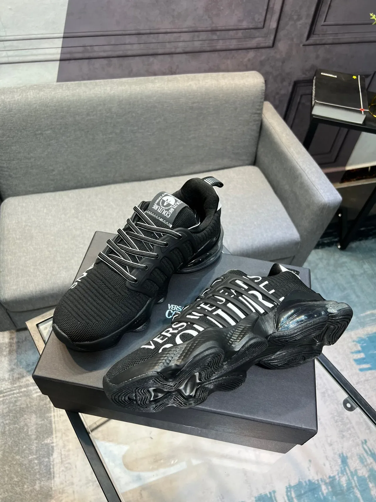 Versace Jeans Chain Reaction Noir Blanc Transparente Sneakers Lifestyle 5