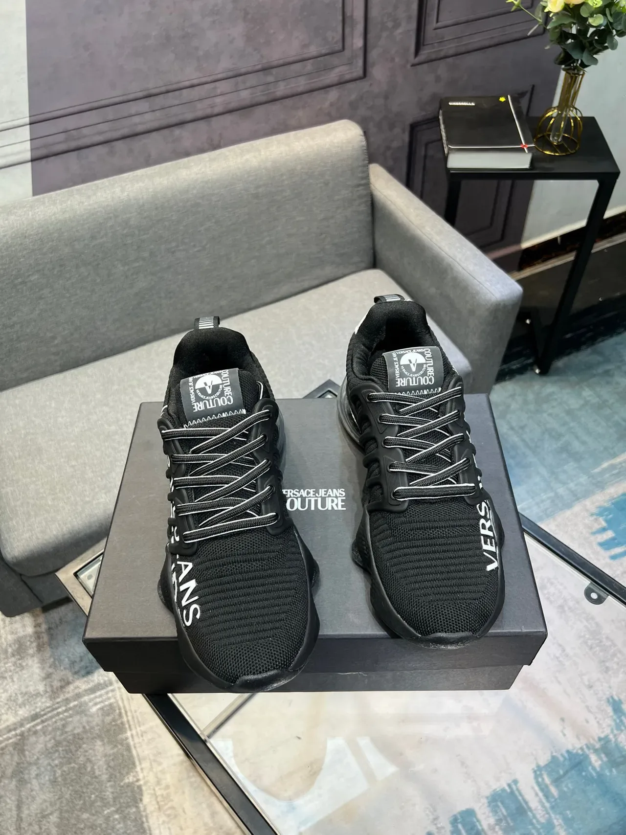 Versace Jeans Chain Reaction Noir Blanc Transparente Sneakers Lifestyle 6