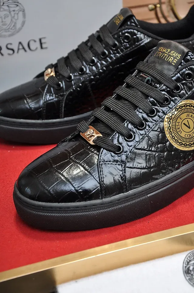 Versace Jeans Couture Black Croc-Embossed Leather Lifestyle Sneakers 3