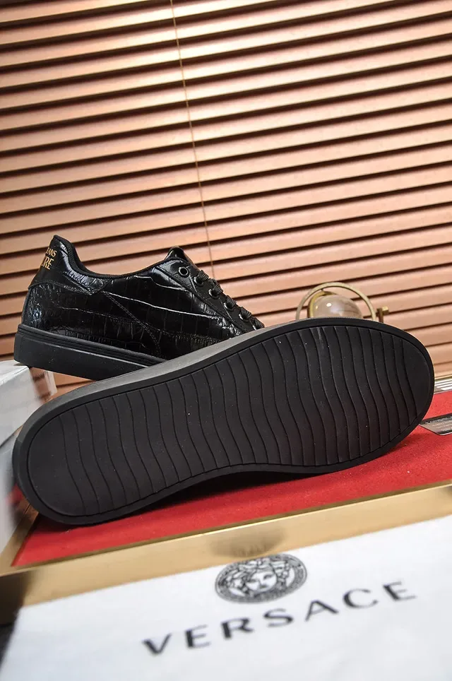Versace Jeans Couture Black Croc-Embossed Leather Lifestyle Sneakers 4