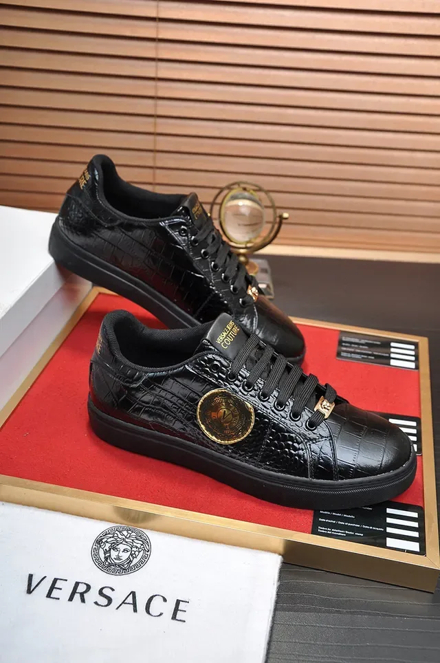 Versace Jeans Couture Black Croc-Embossed Leather Lifestyle Sneakers 5