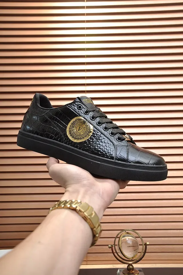 Versace Jeans Couture Black Croc-Embossed Leather Lifestyle Sneakers 7