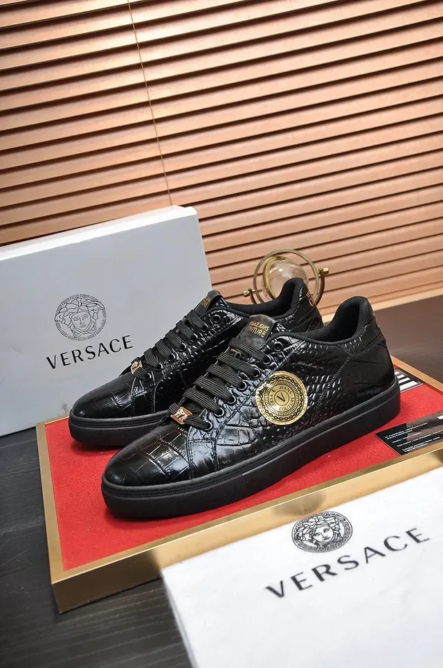 Versace Jeans Couture Black Croc-Embossed Leather Lifestyle Sneakers 8