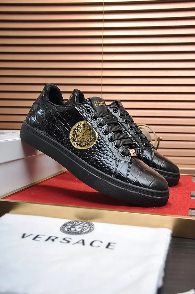 Versace Jeans Couture Black Croc-Embossed Leather Lifestyle Sneakers 9