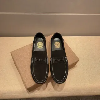Versace Loafer Noir Blanc Daim Costure Contraste
