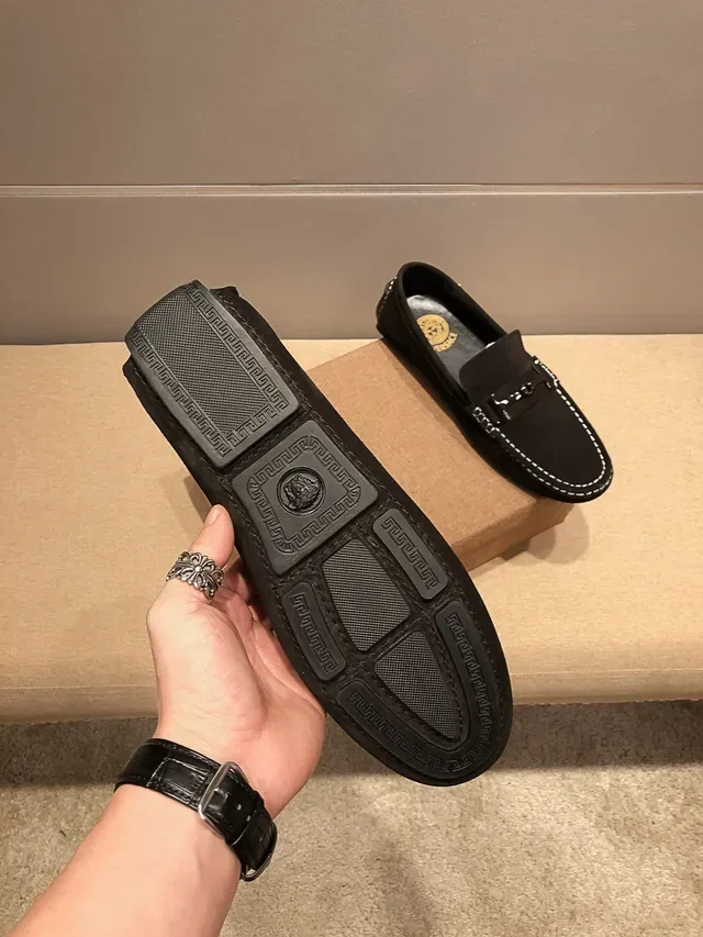 Versace Loafer Black White Suede Upper Contrast Stitching Loafer 3