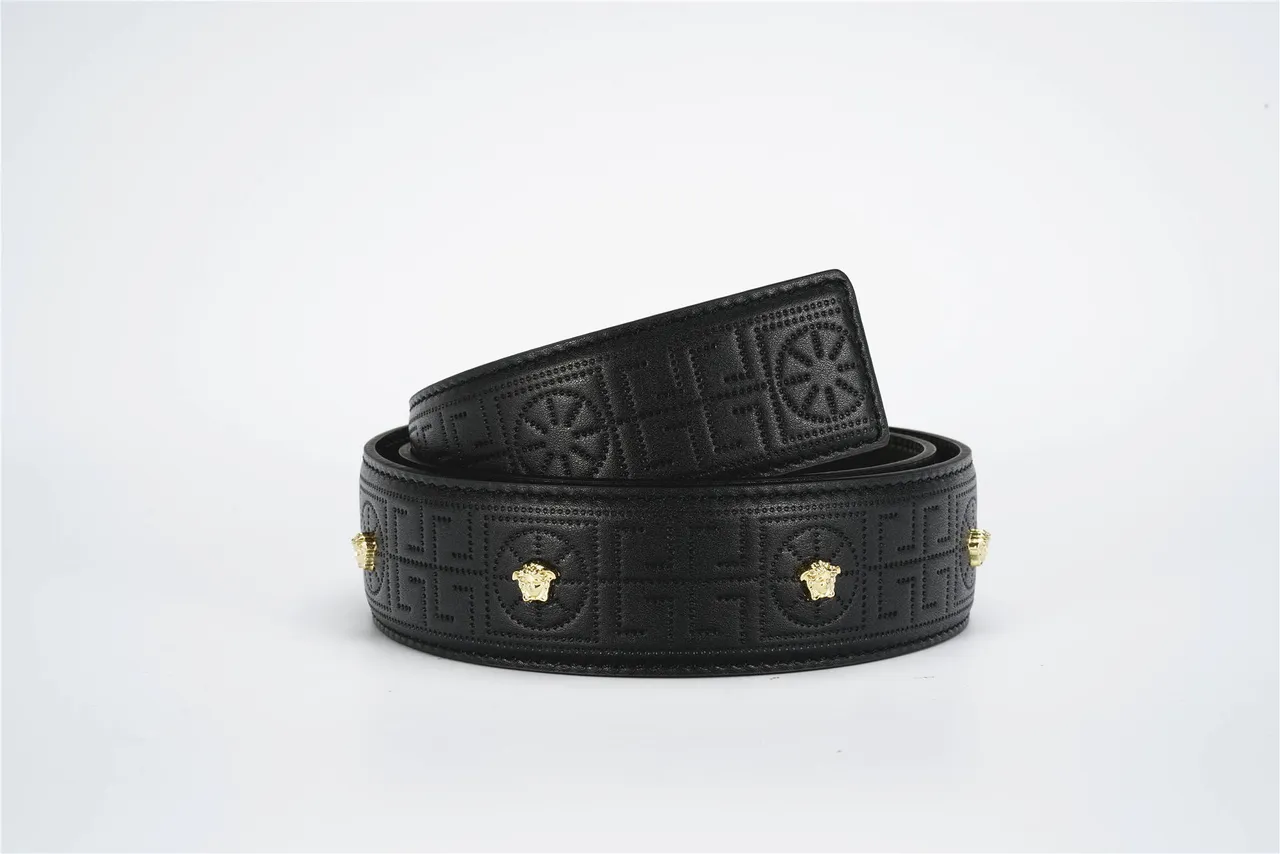 Ceinture Versace Medusa Noir Or Boucle de Tête Greca-Embossé Cuir 3