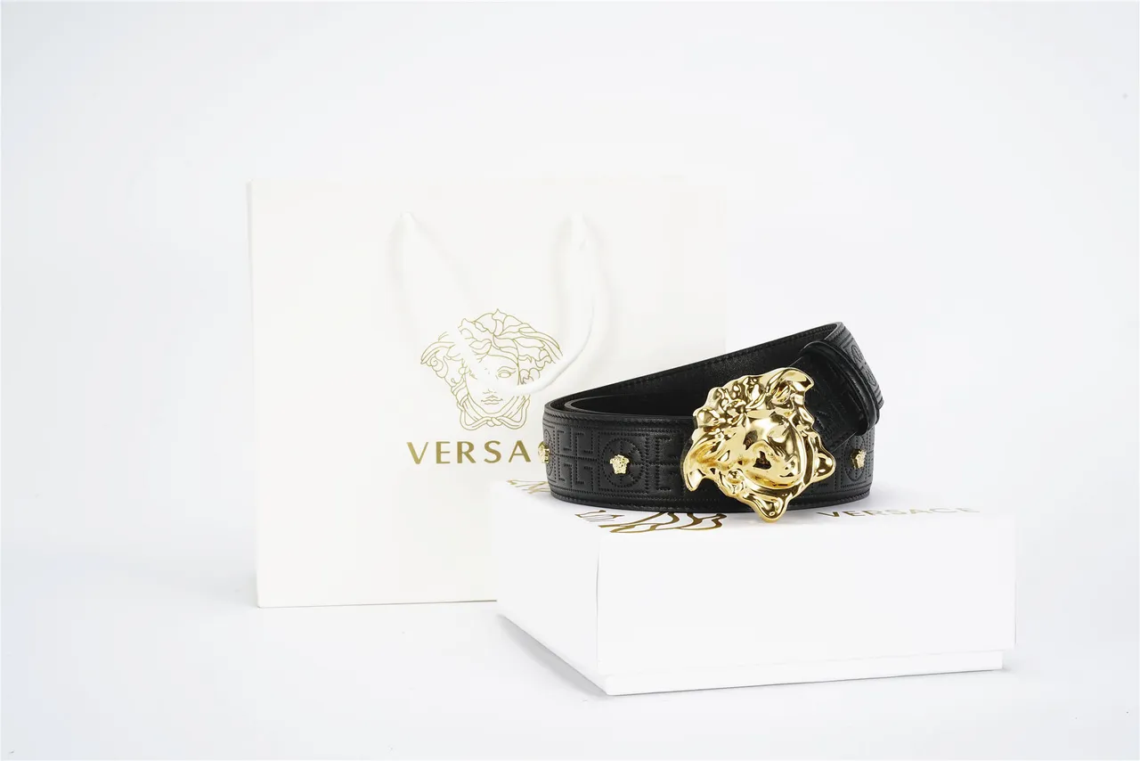 Ceinture Versace Medusa Noir Or Boucle de Tête Greca-Embossé Cuir 4