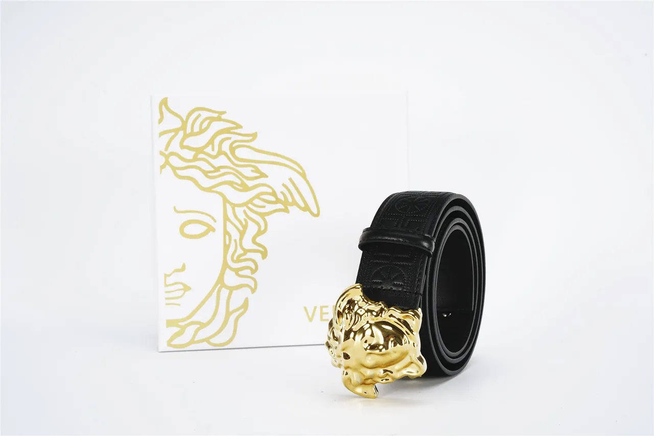 Ceinture Versace Medusa Noir Or Boucle de Tête Greca-Embossé Cuir 5