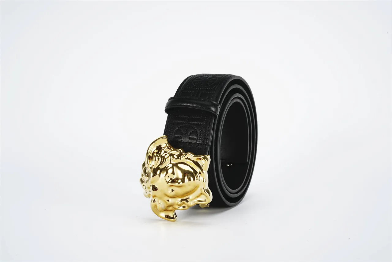 Ceinture Versace Medusa Noir Or Boucle de Tête Greca-Embossé Cuir 6