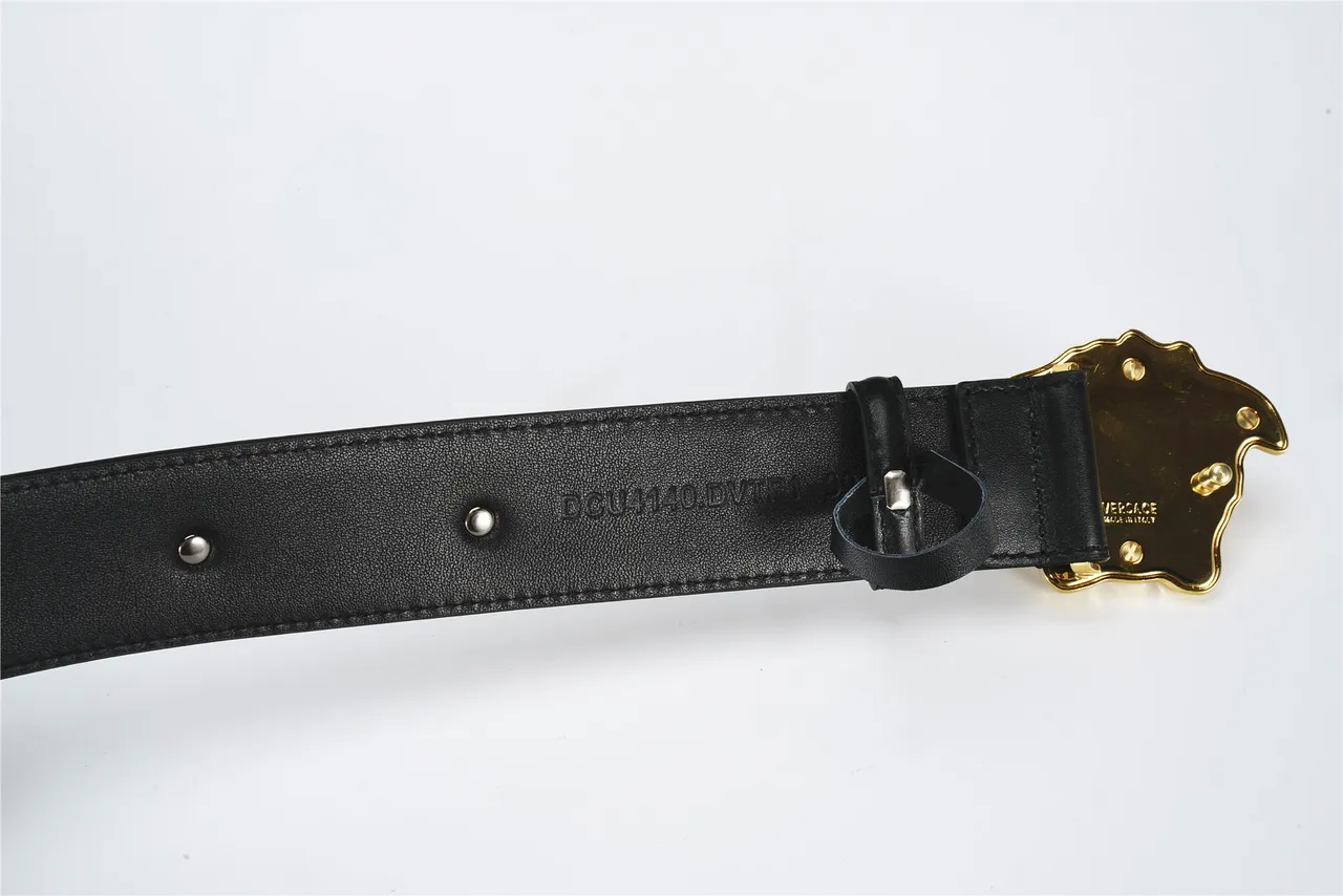 Ceinture Versace Medusa Noir Or Boucle de Tête Greca-Embossé Cuir 7